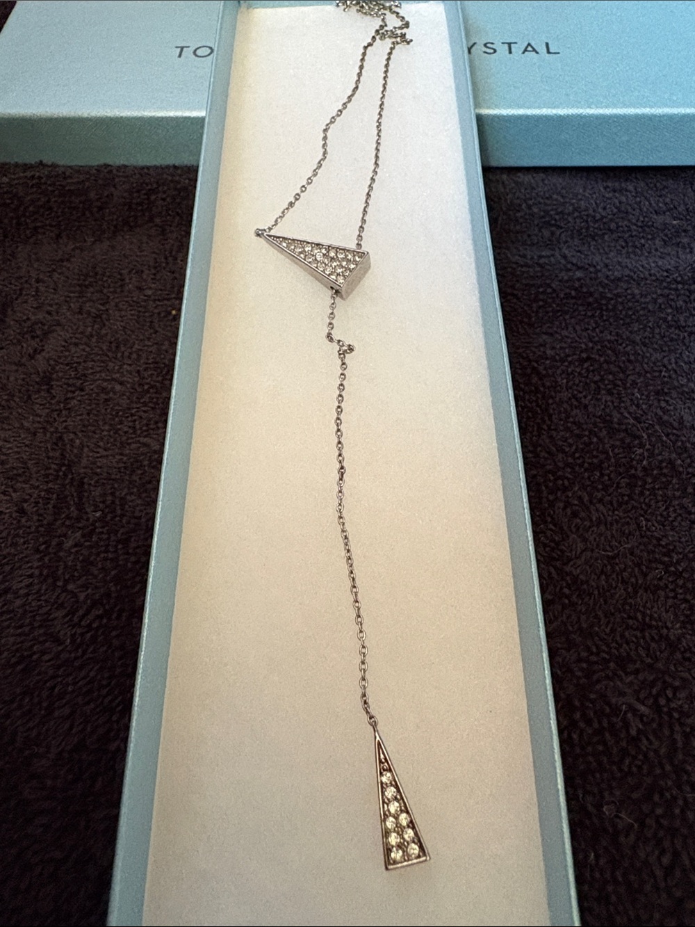 Touchstone Crystal Silver-Tone Double Triangle Y Necklace